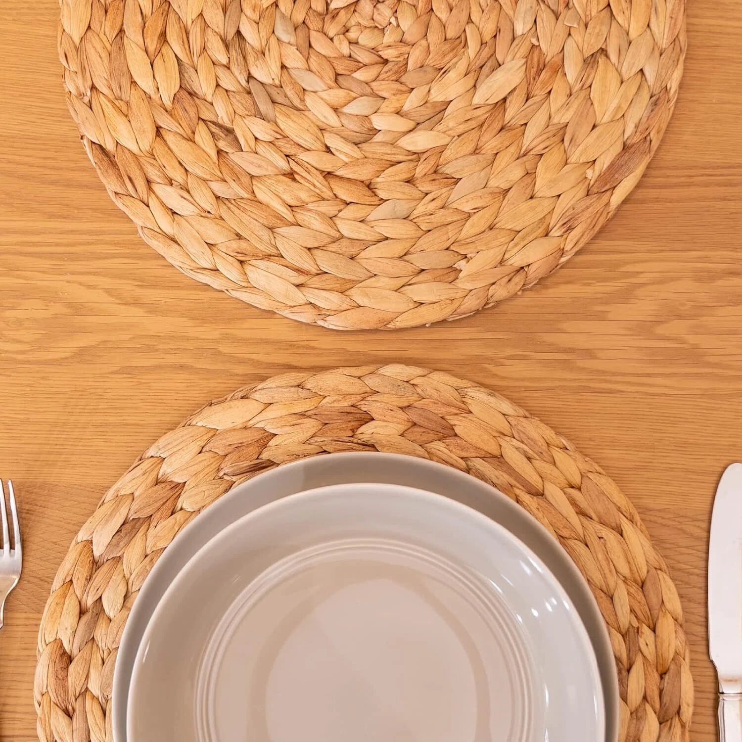 6 Pack, Round Woven Placemats, Natural Hyacinth Wicker Placemats 07FC0E-D4 - KOEEK