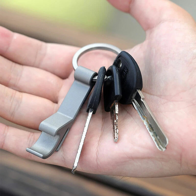 CNC EDC Titanium Alloy Bottle Opener Key Chain Pendant Tool with 32mm Key Ring 07FC0E-D4 - KOEEK
