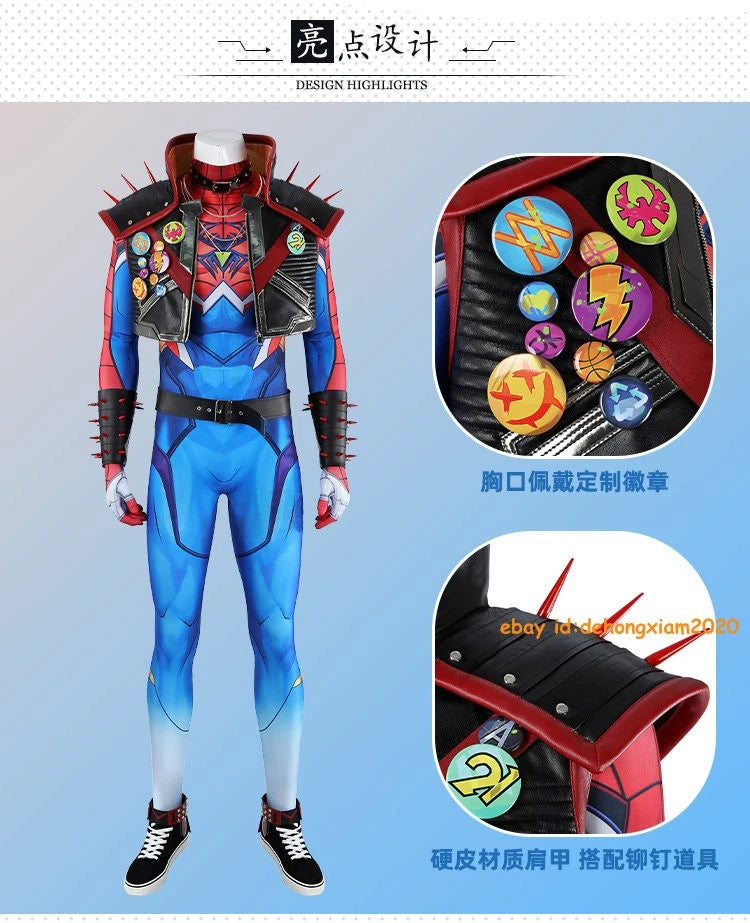 Marvel Rivals Spider-punk Costume Cosplay Jumpsuit Halloween Carnival Outfit 07FC0E-D4 - KOEEK