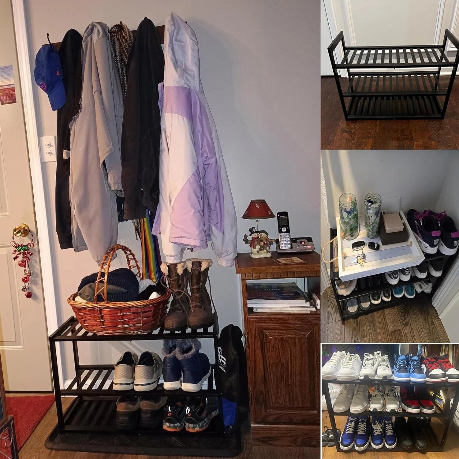 Bamboo shoe rack, stackable three-tier shoe rack, can store 9-12 pairs of shoes 07FC0E-D4 - KOEEK