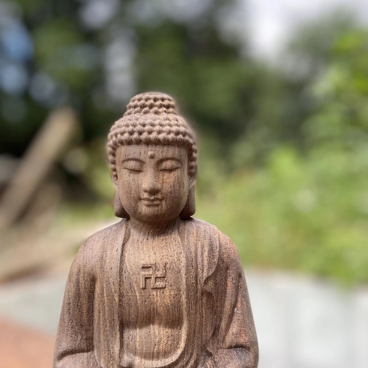Redwood Wood Carved Vairocana Buddha Statue 15cm Zodiac Goat Monkey Guardian 07FC0E-D4 - KOEEK
