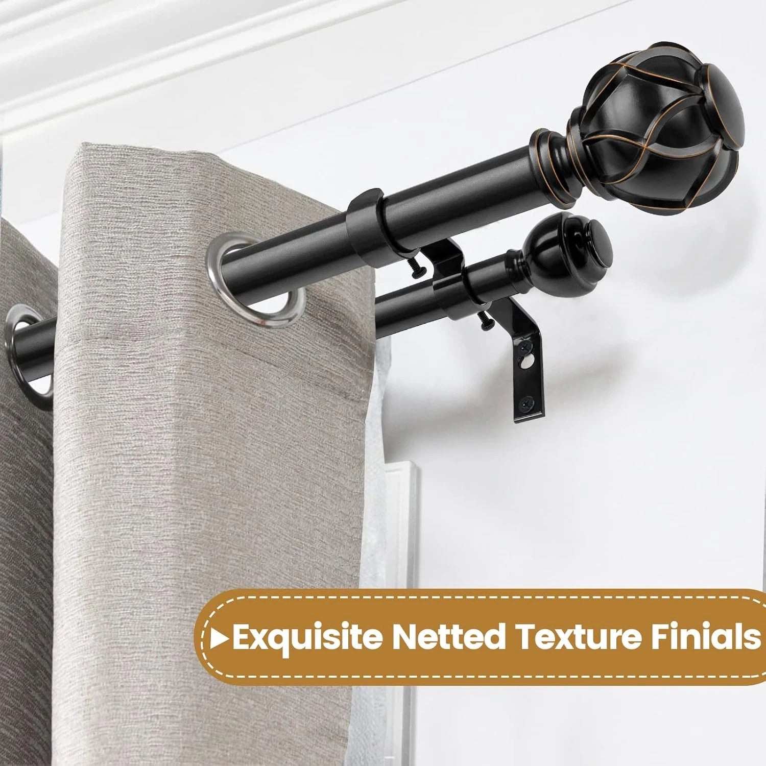 1-inch double curtain rod, suitable for 72 to 144 inches 07FC0E-D4 - KOEEK