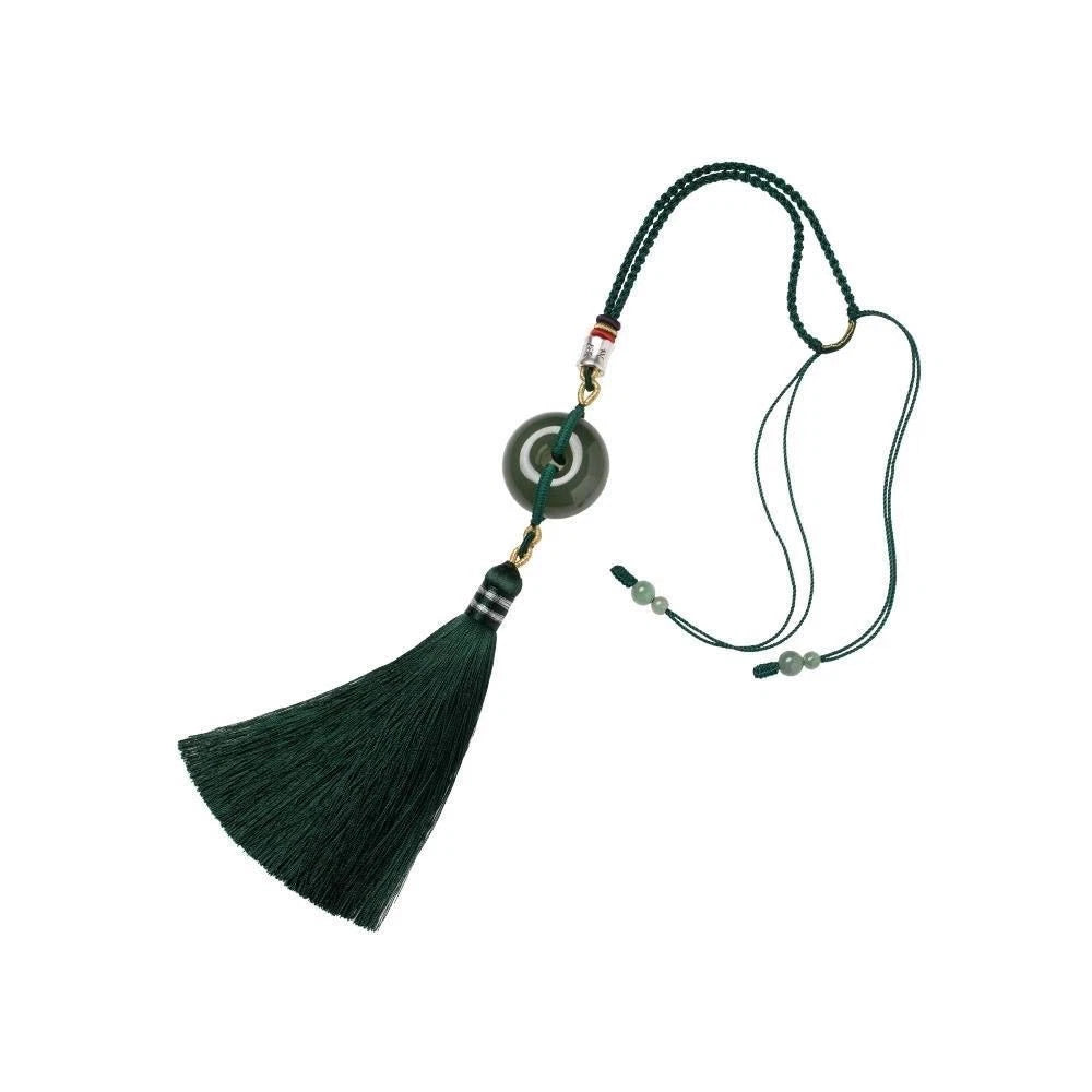 Hetian Jade Safety Buckle Car Hanging Ornament Tassel Rearview Mirror Pendant 07FC0E-D4 - KOEEK