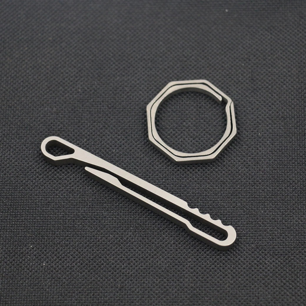 EDC Titanium TC4 Key Chain + Key Ring Belt Clip Molle Pecket Outdoor Tool KCR-8 07FC0E-D4 - KOEEK