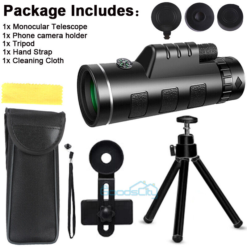 nytt 50X60 Zoom HD Monocular Telescope +Stativ +Klips for mobiltelefon