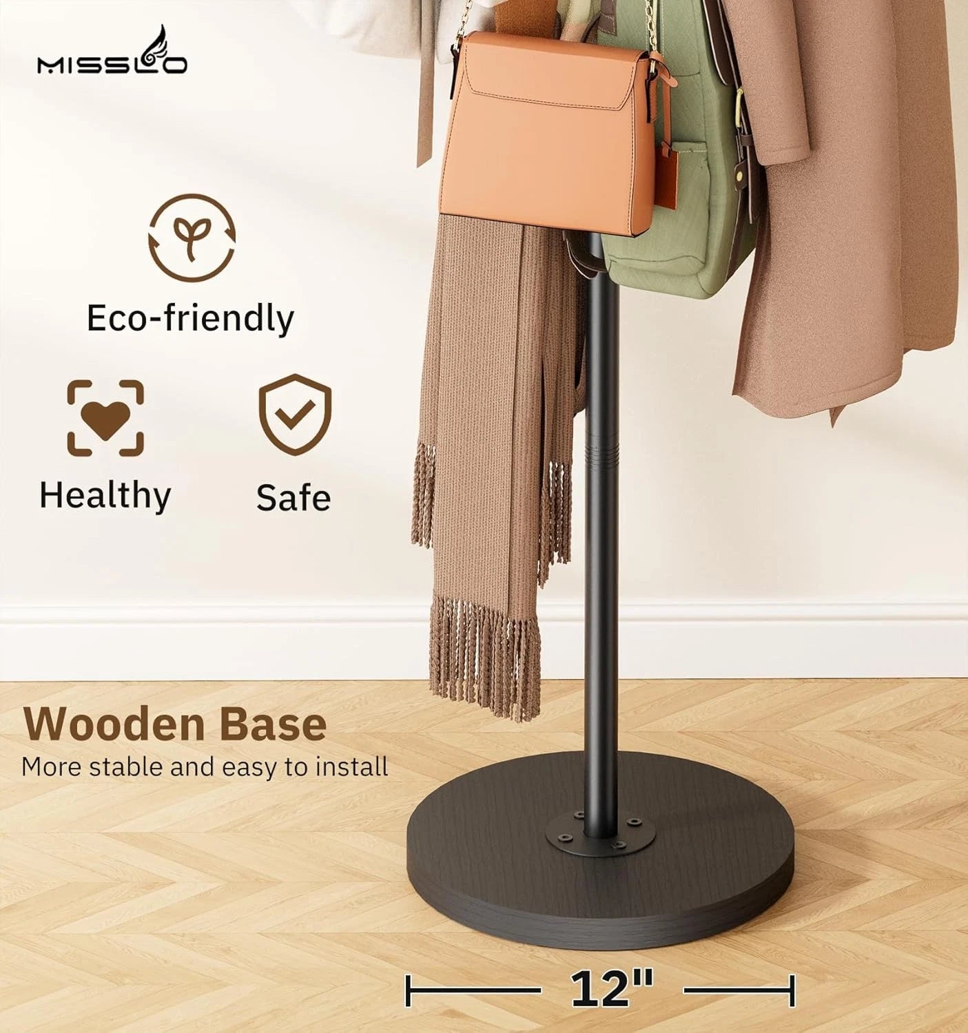 Coat Rack Freestanding,Coat Tree with Stable Wood Base Coat Hanger Stand 07FC0E-D4 - KOEEK
