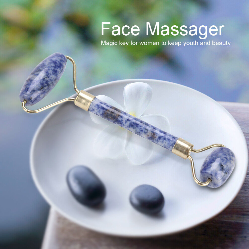 new 1Pc Artificial Jade Doublehead Roller AntiAging Face Eye Neck Massager(Blue) HGF koeek - KOEEK