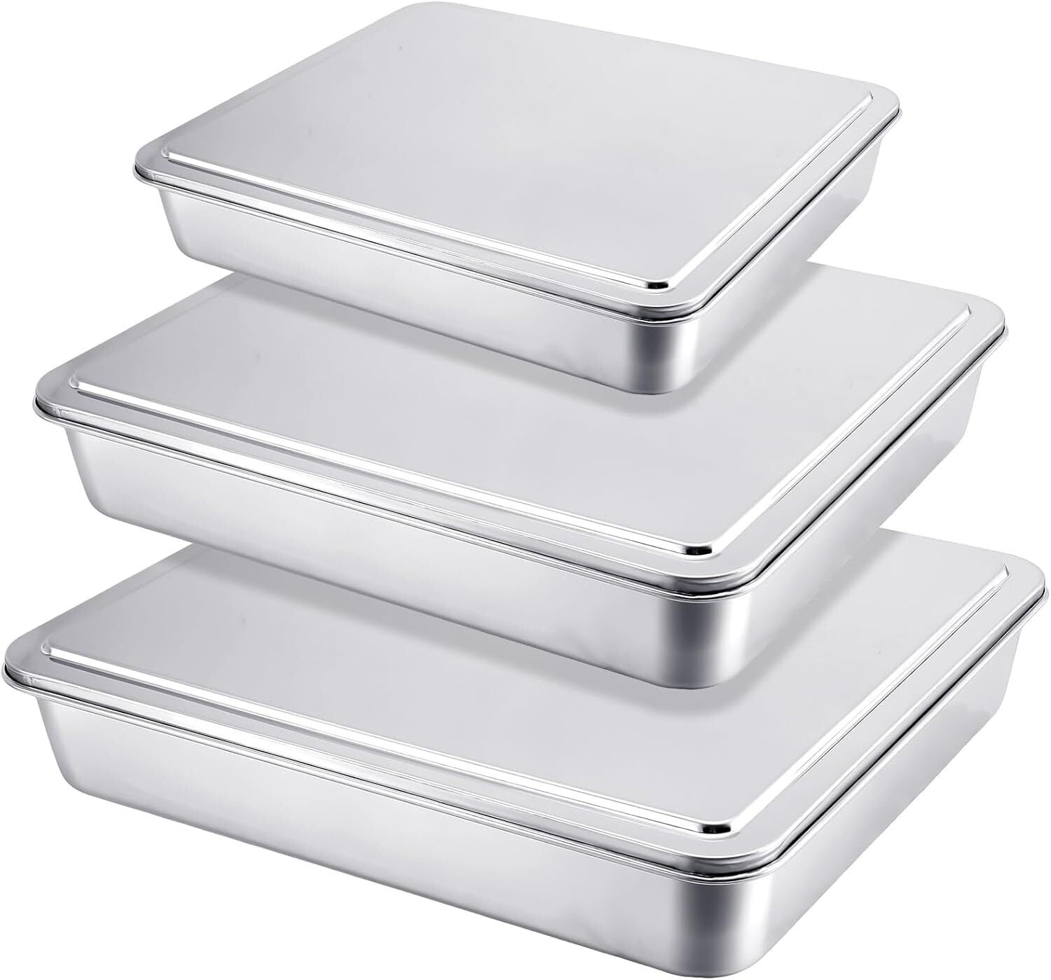 new Tioncy Stainless Steel Cake Pan with Lid 13 Inch/ 10.5 9.4 Inch, Silver TIONCY - KOEEK