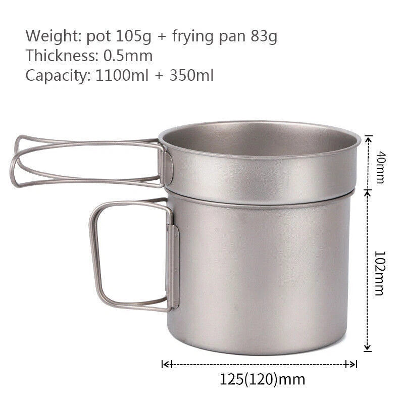 Ultralight Titanium Pan Outdoor Cookware Camping Pot Folding Tableware 1100ML 07FC0E-D4 - KOEEK
