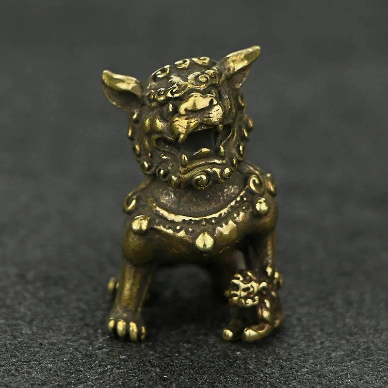 1pair Chinese Retro Copper Handcarved Auspicious Lions Statue Fengshui Ornament 07FC0E-D4 - KOEEK