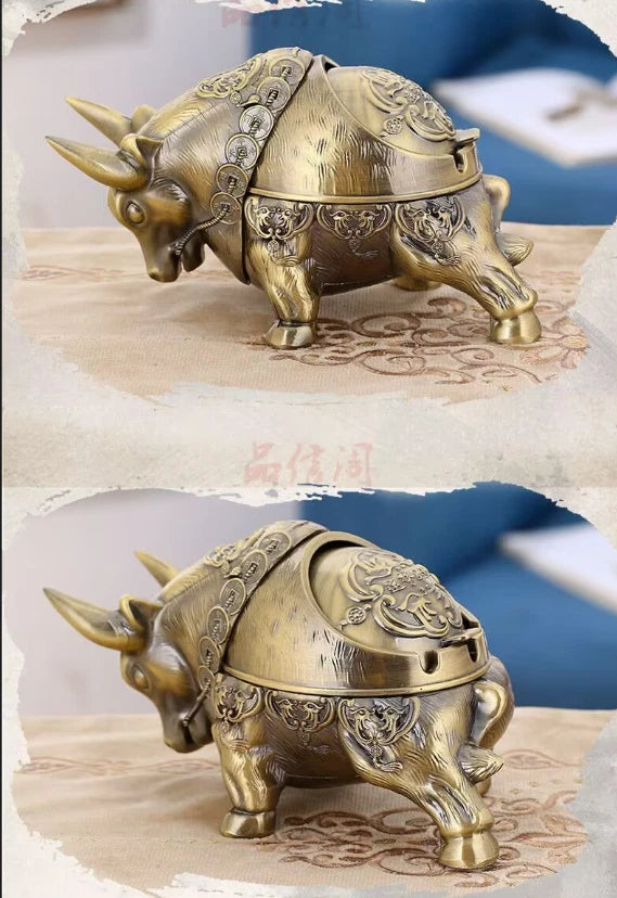 Vintage Bull Ashtray with Lid Cigar Cigarettes Metal Ashtray Windproof Ash Tray 07FC0E-D4 - KOEEK