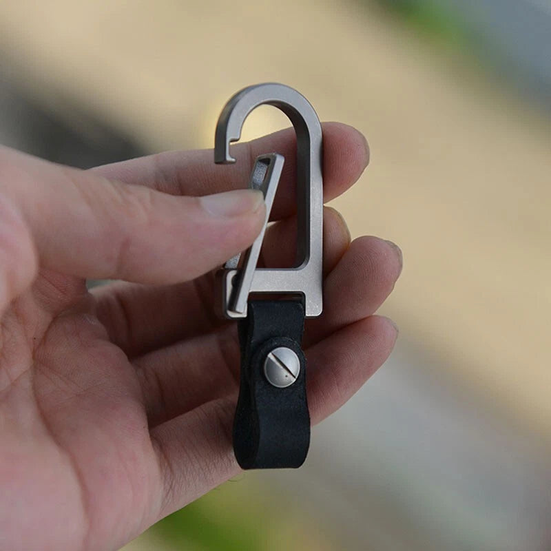 Titanium Alloy + Leather Keychain Carabiner Portable Card Key Hang Buckle EDC 07FC0E-D4 - KOEEK