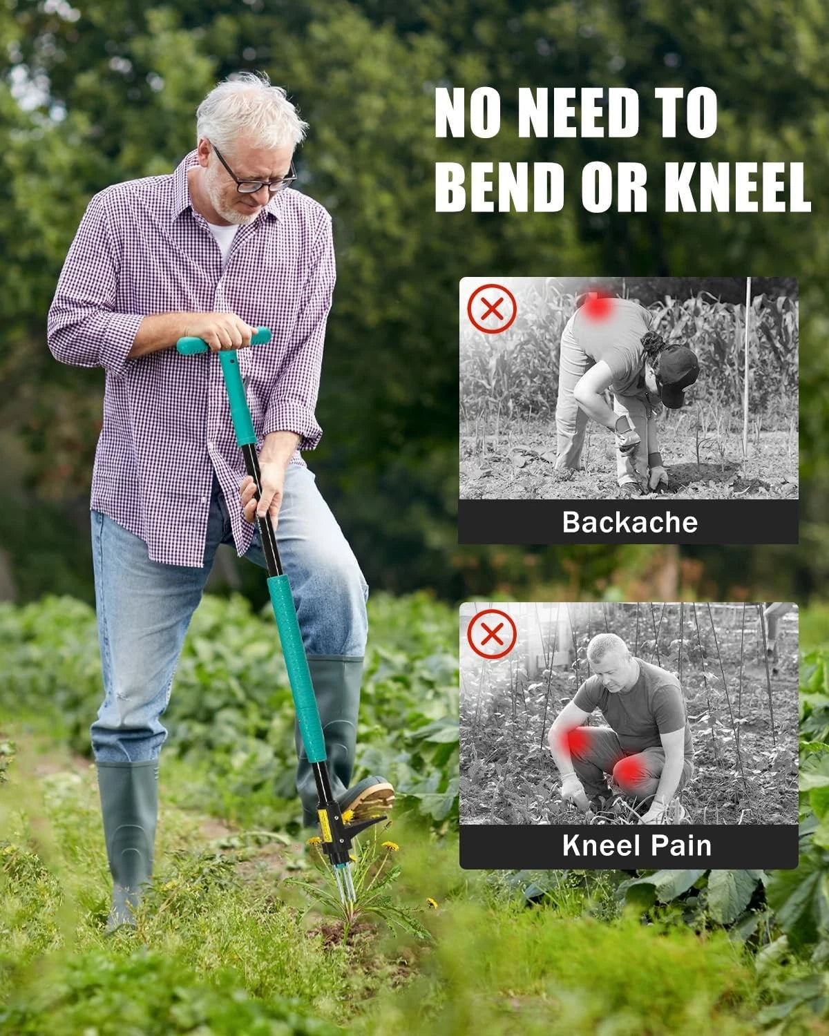 39" Weed Pulling Tool, 3-Claw Detachable Weed Puller Tool with Long Handle 07FC0E-D4 - KOEEK