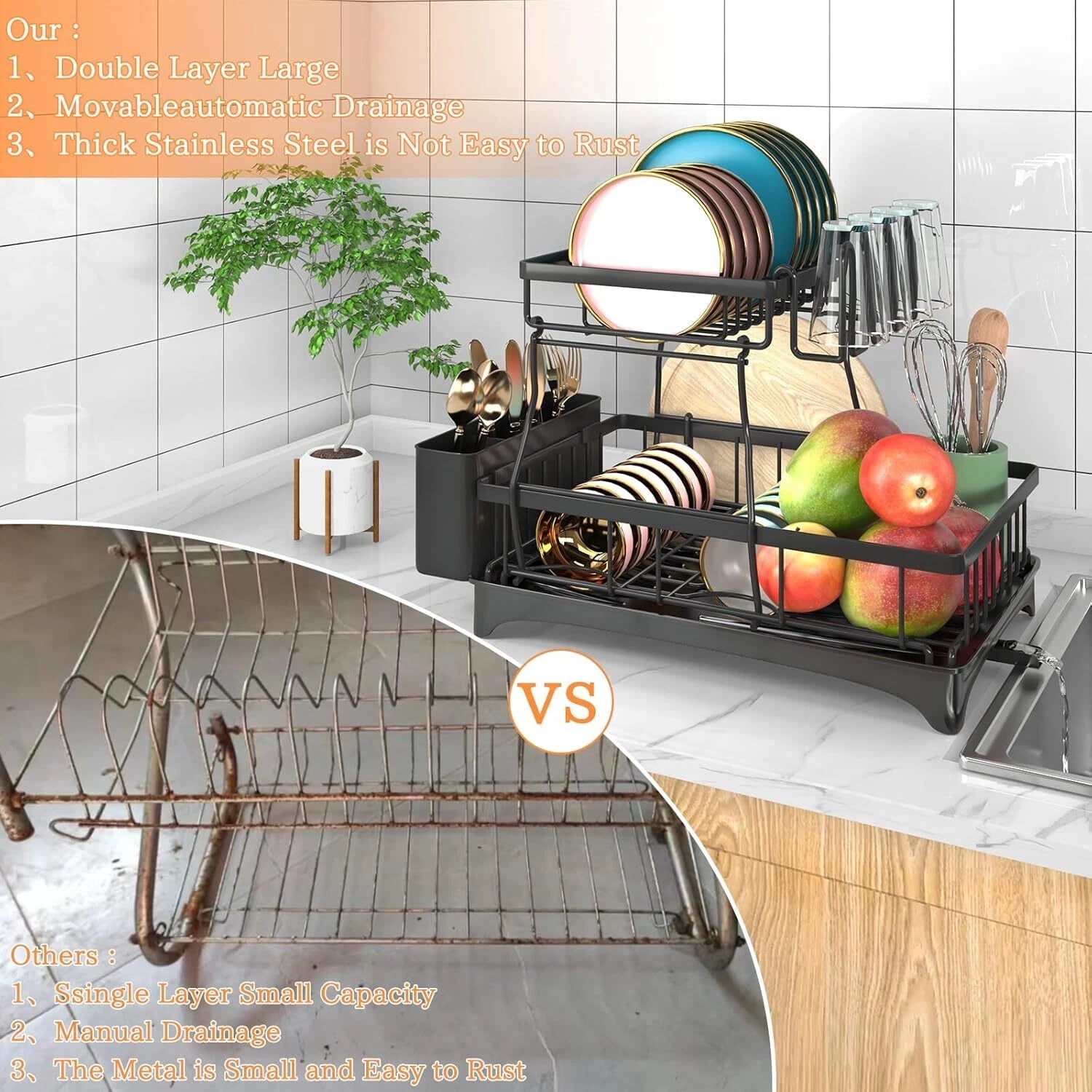 Dish Drying Rack, 2-Tier Dish Rack for Kitchen Countertop 07FC0E-D4 - KOEEK