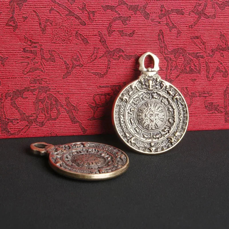 Retro Copper Nine Palaces Bagua Board Amulet Feng Shui Auspicious Pendant 07FC0E-D4 - KOEEK