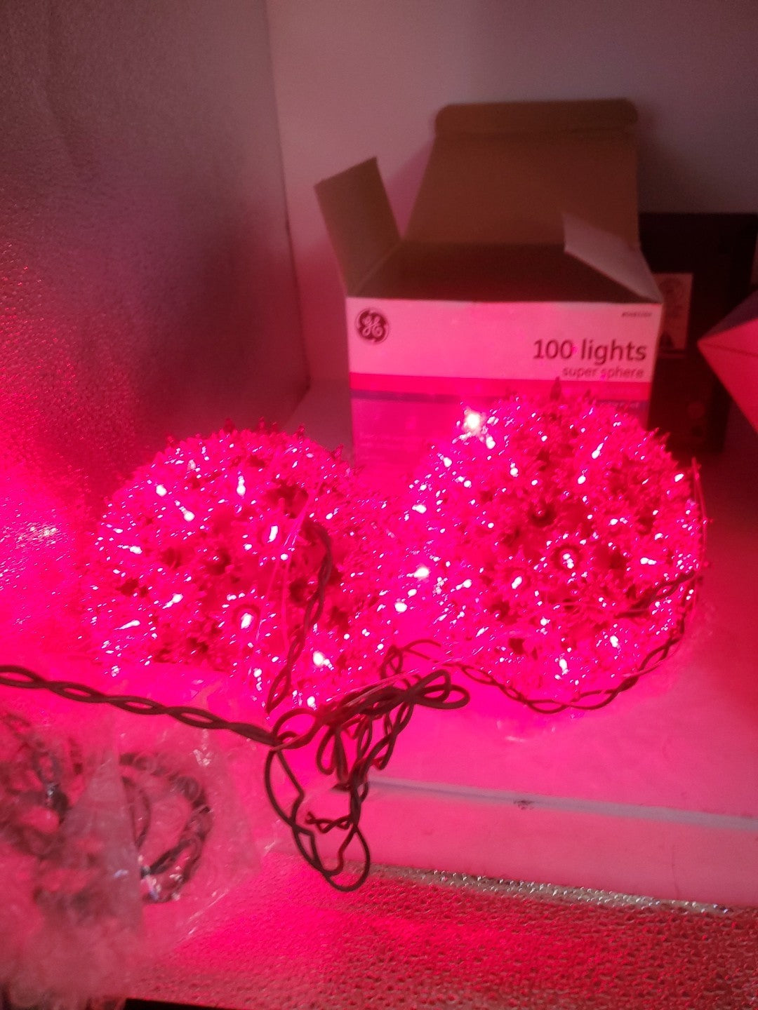 2 GE Super Sphere Holiday Classics 100 Lights Orb Red Lighted Christmas Fairy GE - KOEEK