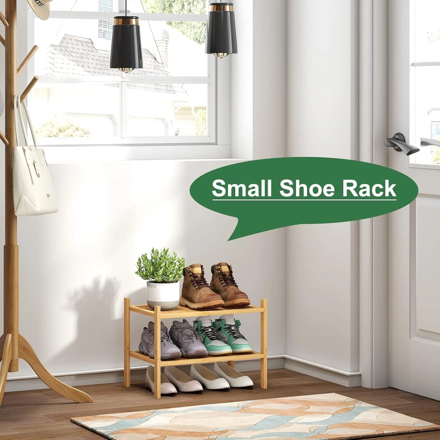 Small shoe rack, two-tier bamboo and wood shoe rack 07FC0E-D4 - KOEEK