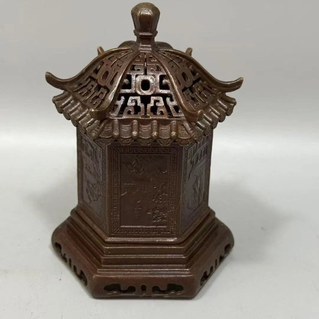 Chinese Brass Incense Burner Pagoda Style Hollow Design Antique Home Decor 07FC0E-D4 - KOEEK
