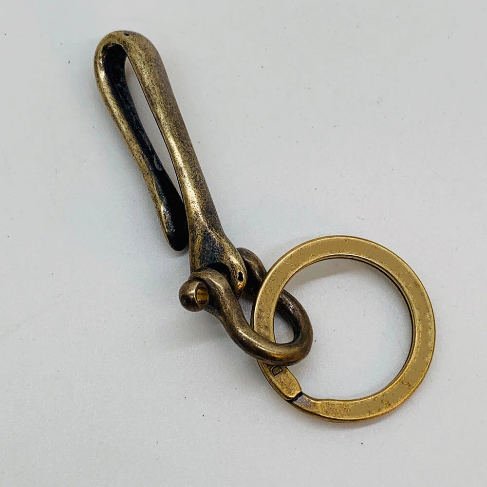 Retro Brass Causal Style Fishhook Key Chain Keyring Shackle Split Ring 07FC0E-D4 - KOEEK
