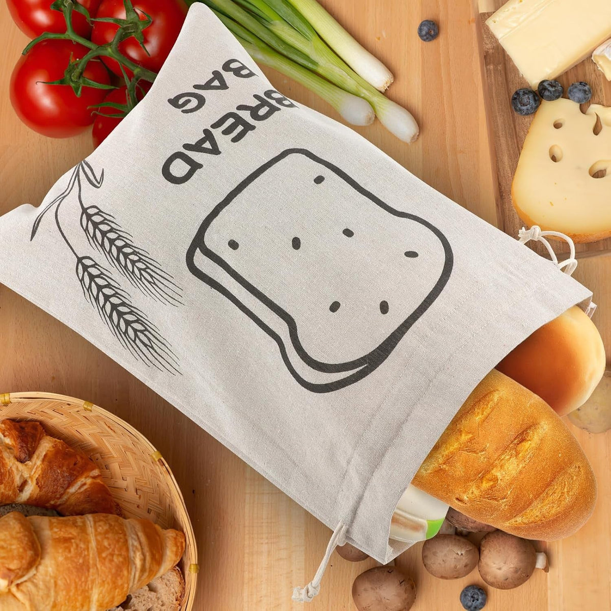 new Linen Bread Bags, 2 Pack - Plastic Lined, Reusable One Size, ivory white 07FC0E-D4 - KOEEK