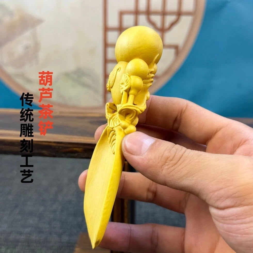 Boxwood Carved Gourd Tea Scoop Tea Accessories Fidget Hand Piece Home Décor 07FC0E-D4 - KOEEK