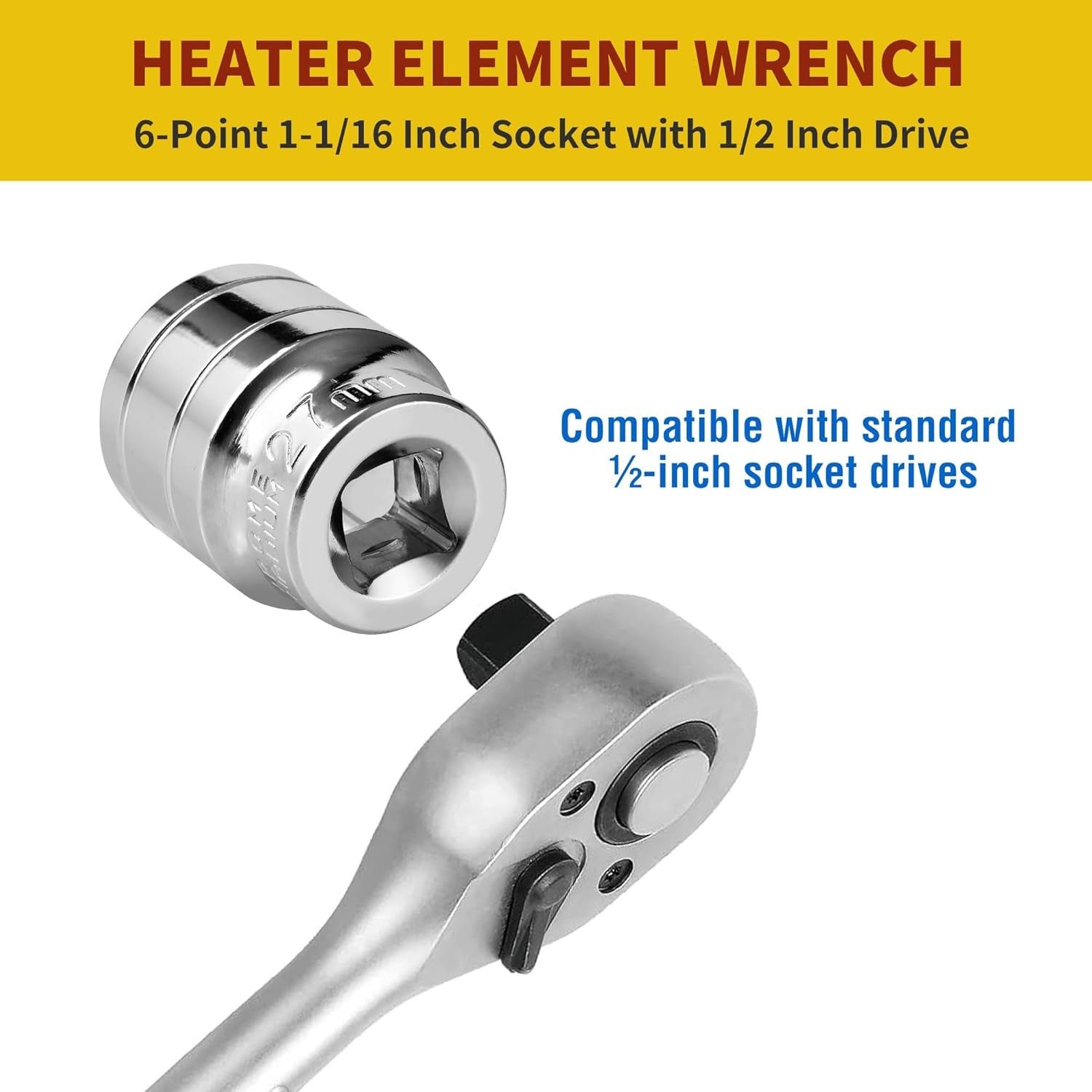 new 1-1/16 Inch RV Water Heater Element Socket Wrench for NPT Thread Silver 07FC0E-D4 - KOEEK