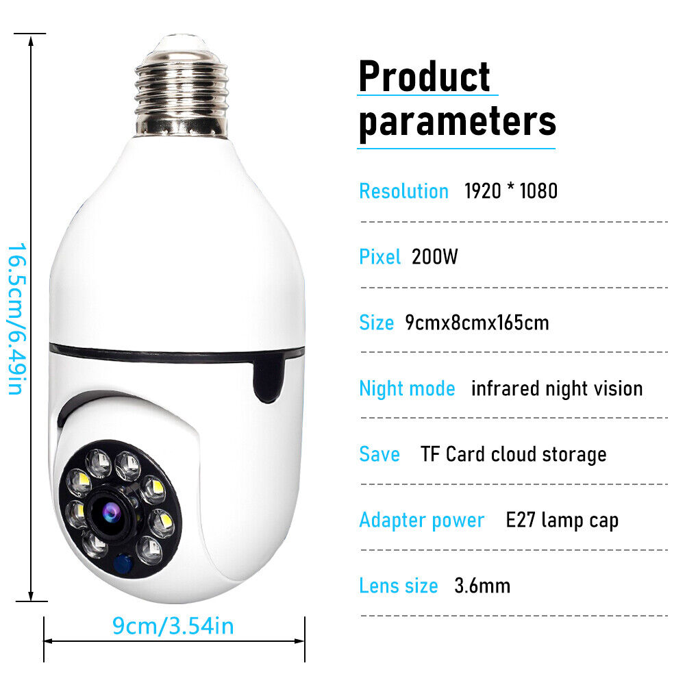 ny Bombilla Camara De Seguridad 5G WiFi 360 Con Audio Mikrofon Para Exterior Casa