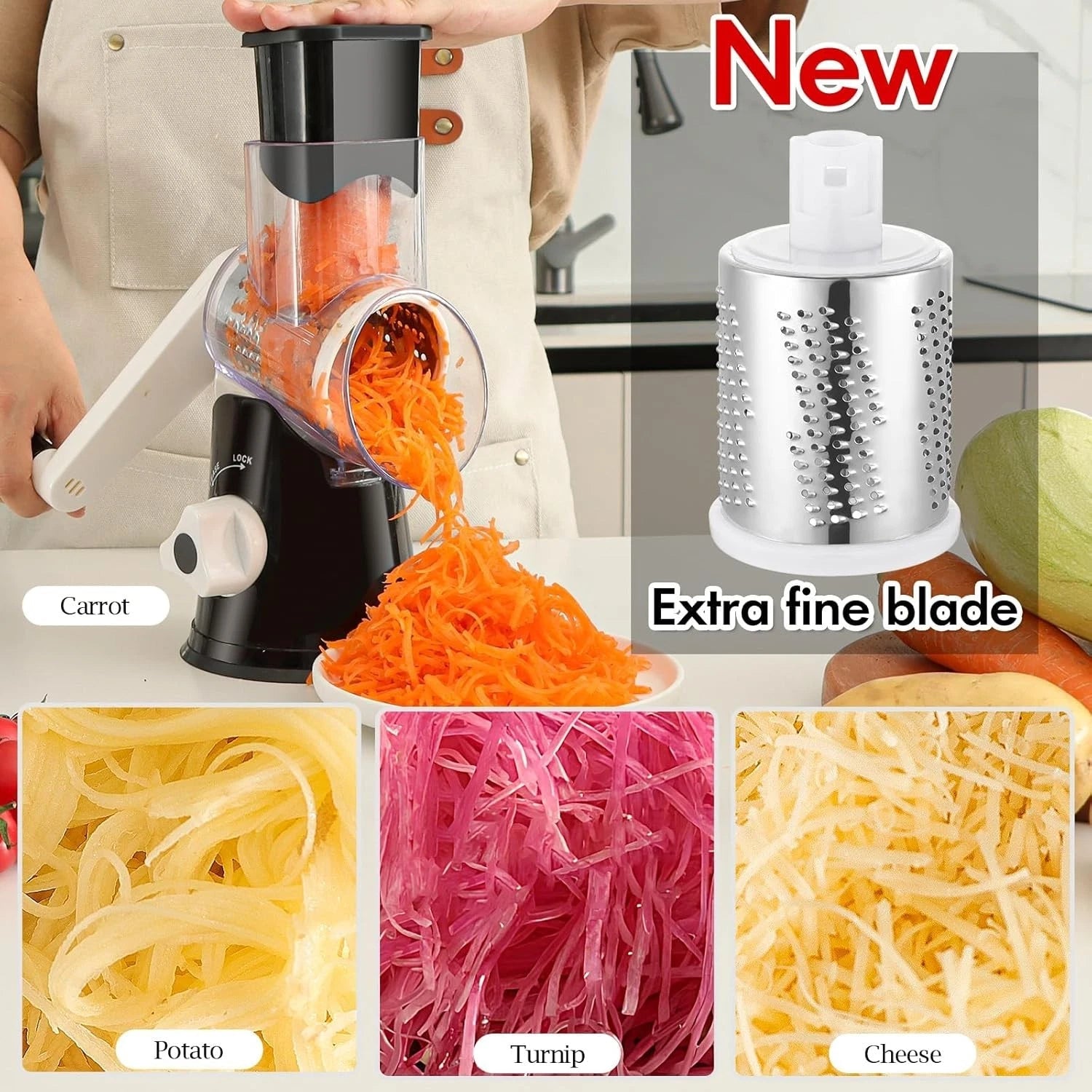 Rotating cheese grater, hand-cranked, kitchen shredder, quick cut 07FC0E-D4 - KOEEK