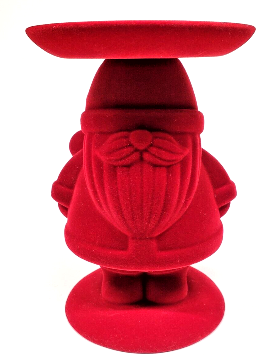 ! Bath Body Works RED FLOCKED SANTA GNOME 3-Wick Candle Holder Stand Pedestal 07FC0E-D4 - KOEEK