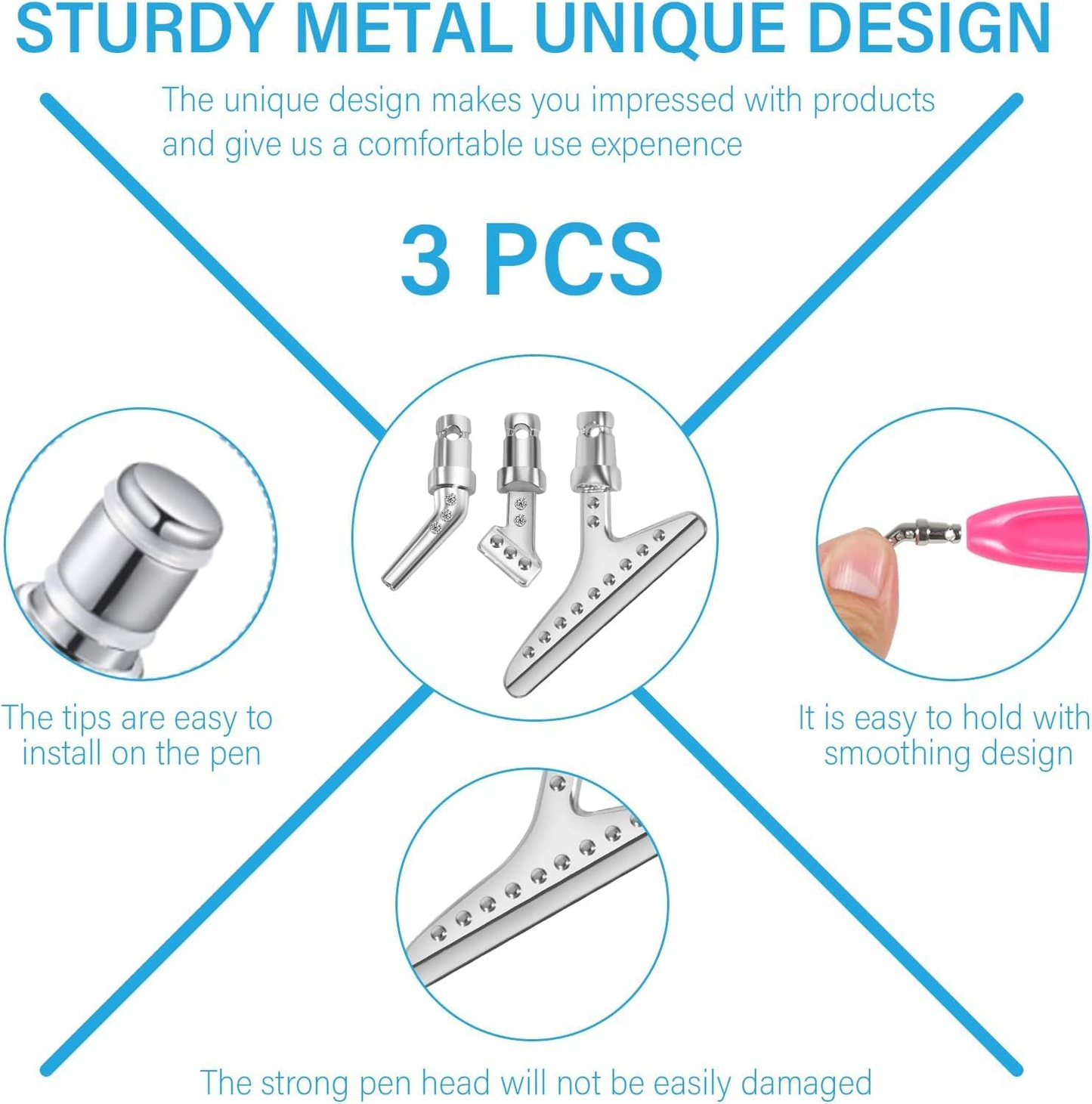 ny Ergonomisk diamantkunstmaleripen Diamantsætværktøjstilbehør med 3 metalspidser