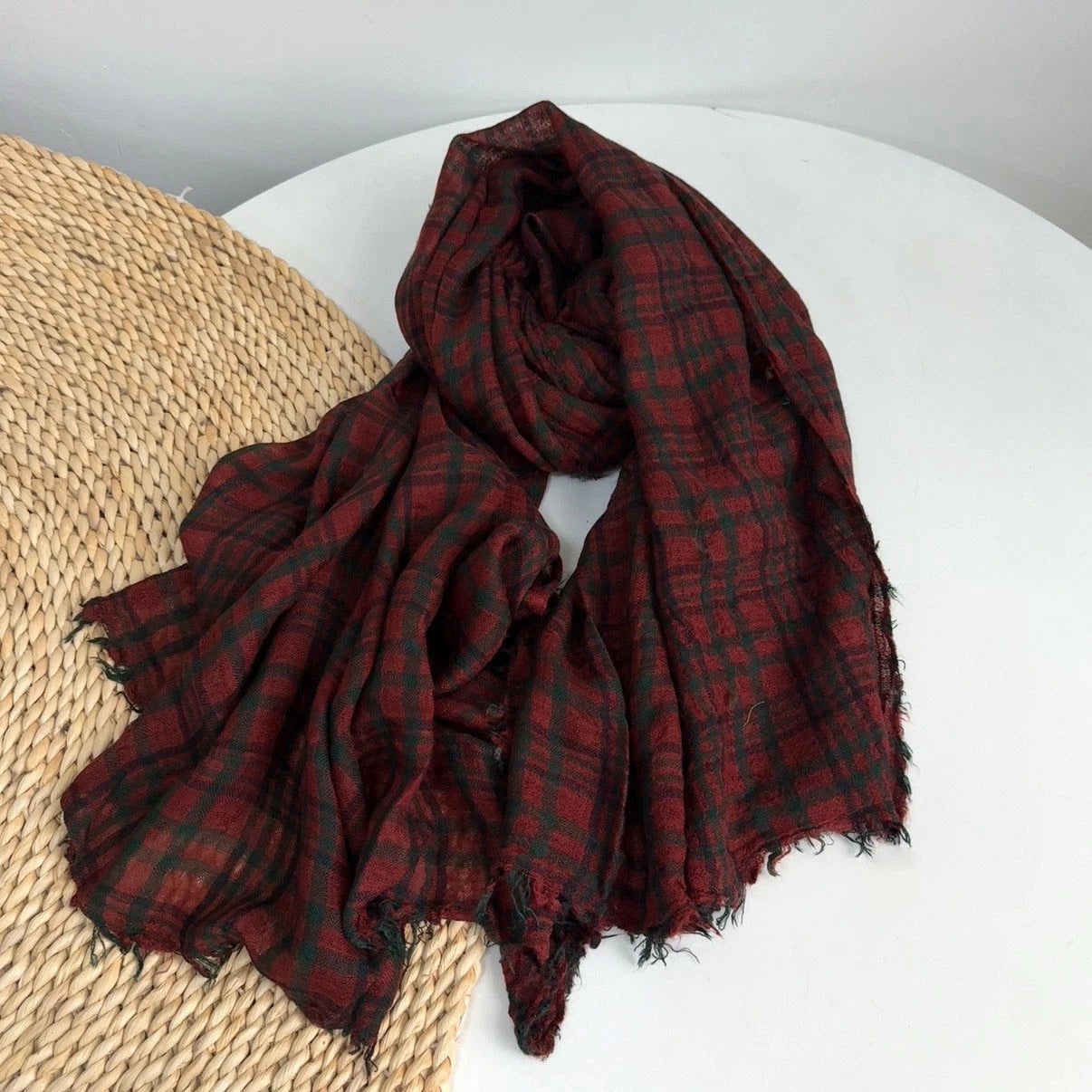 Mens soft Acrylic Wool Winter Scarf Red plaid Unisex Winter Autumn Neckerchief 07FC0E-D4 - KOEEK