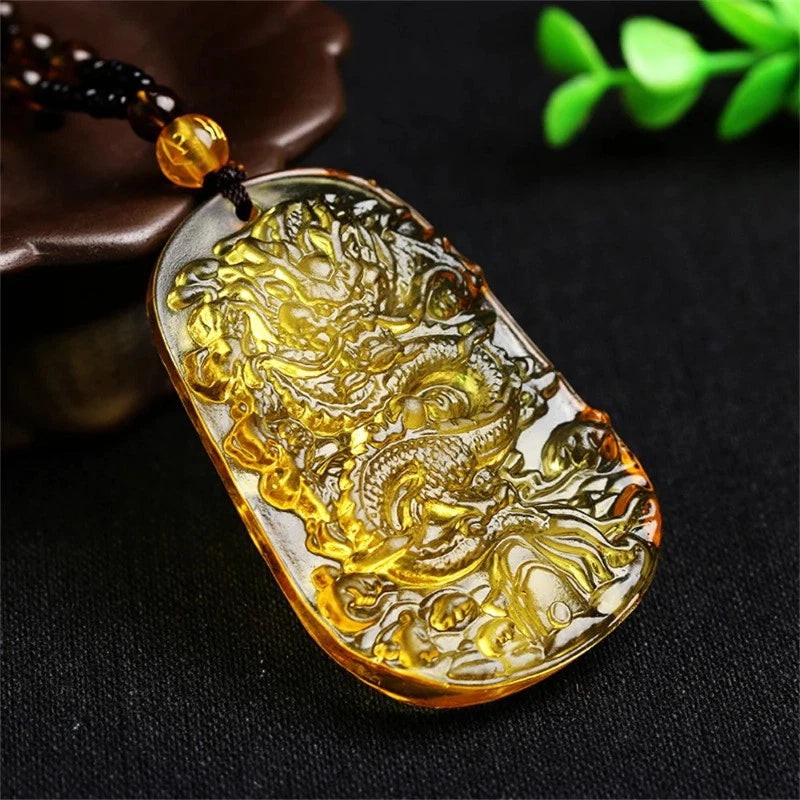 1Pc Yellow Crystal Hand-Carved Chinese Pendant Amulet Jewelry Necklace Gift 07FC0E-D4 - KOEEK
