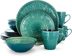 Round Stoare Cameo Dinnerware Set, 16 Piece, Ocean Teal and Green 07FC0E-D4 - KOEEK