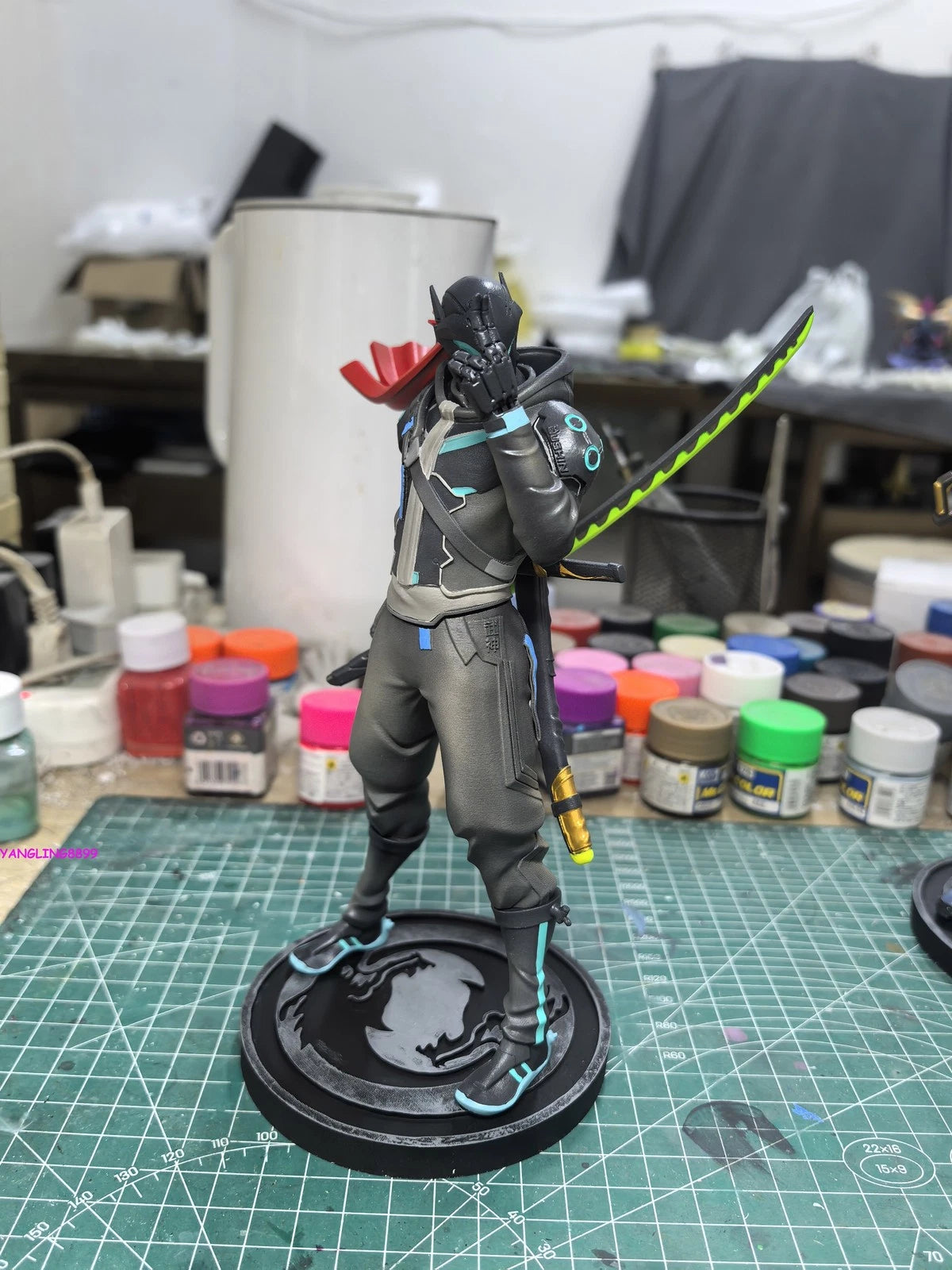 Overwatch Genji Handmade Resin Figure Model Collect w/ Base Fans Toy Gift 20cm 07FC0E-D4 - KOEEK