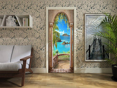 3D Arch Terrace Seascape Self Adhesive Mural Wall Bedroom Door Sticker Decor 07FC0E-D4 - KOEEK