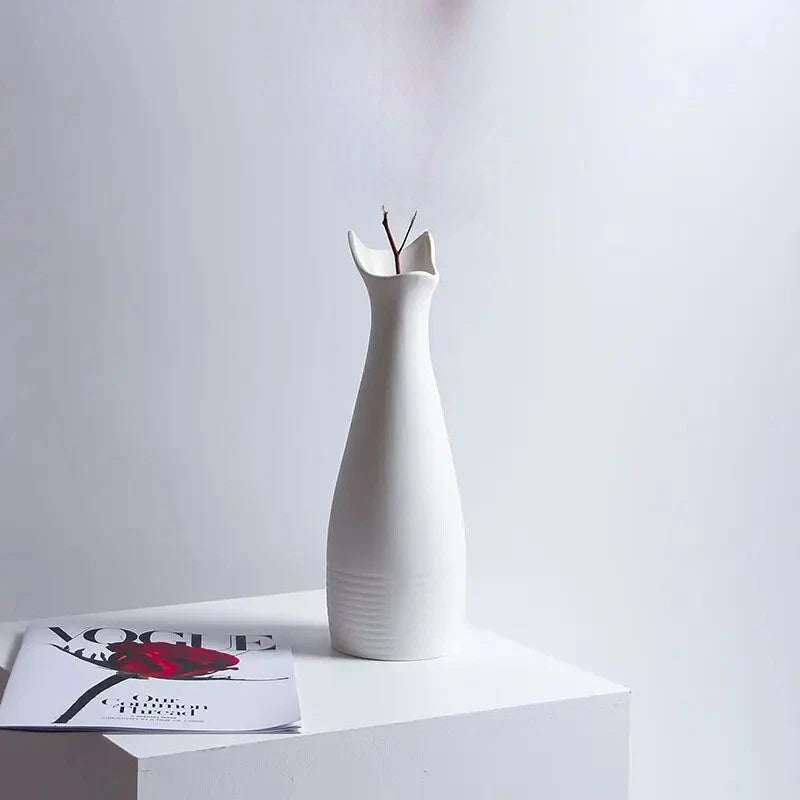 Cat-shaped Flower Vase White Ceramic Vase Creative Simple Home Decor Flower Vase 07FC0E-D4 - KOEEK