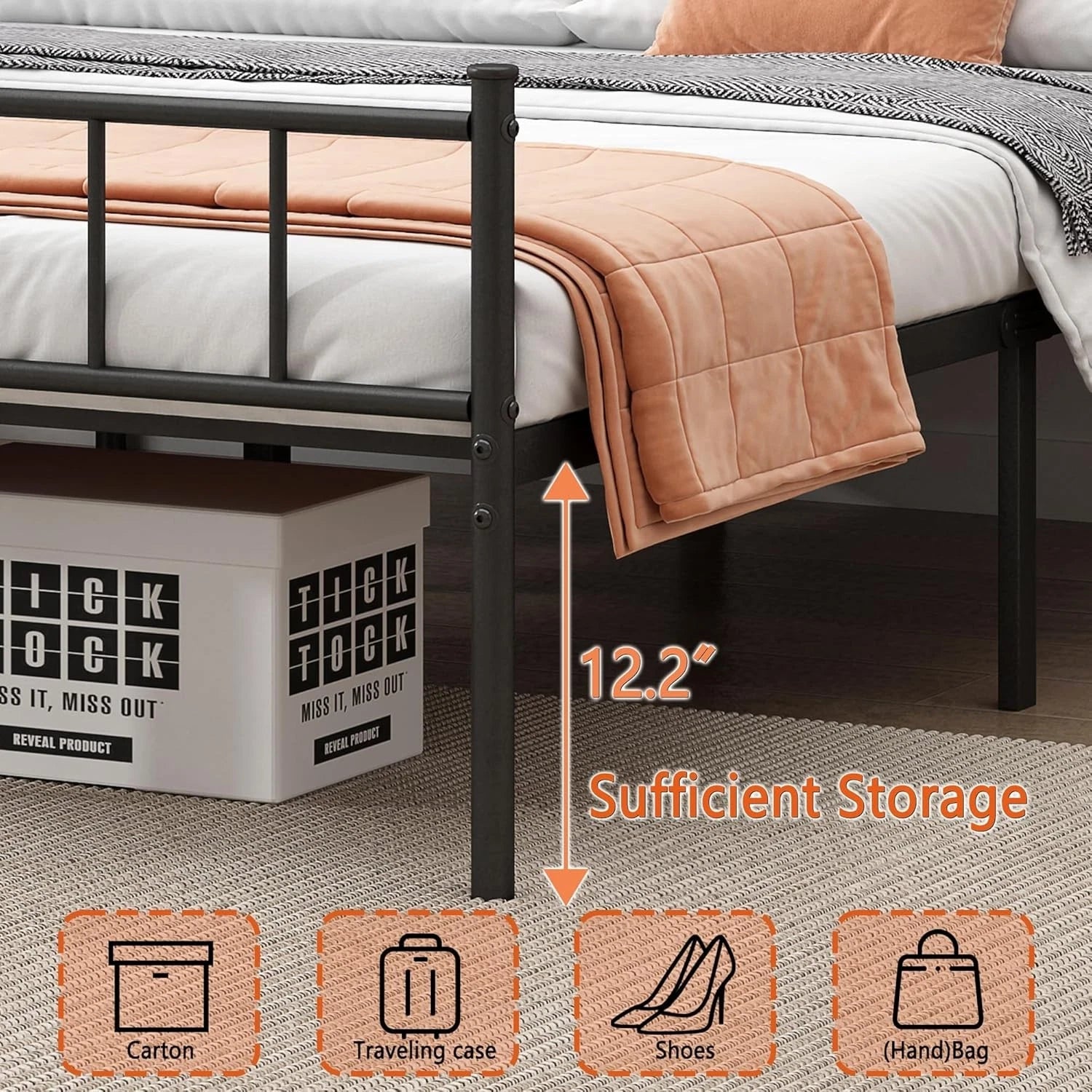 Classic metal platform bed frame with steel rail support mattress base 07FC0E-D4 - KOEEK
