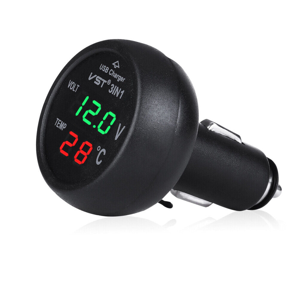 ny bil sigarettenneruttak Lader med termometer 12V Jordfarger Voltmeter