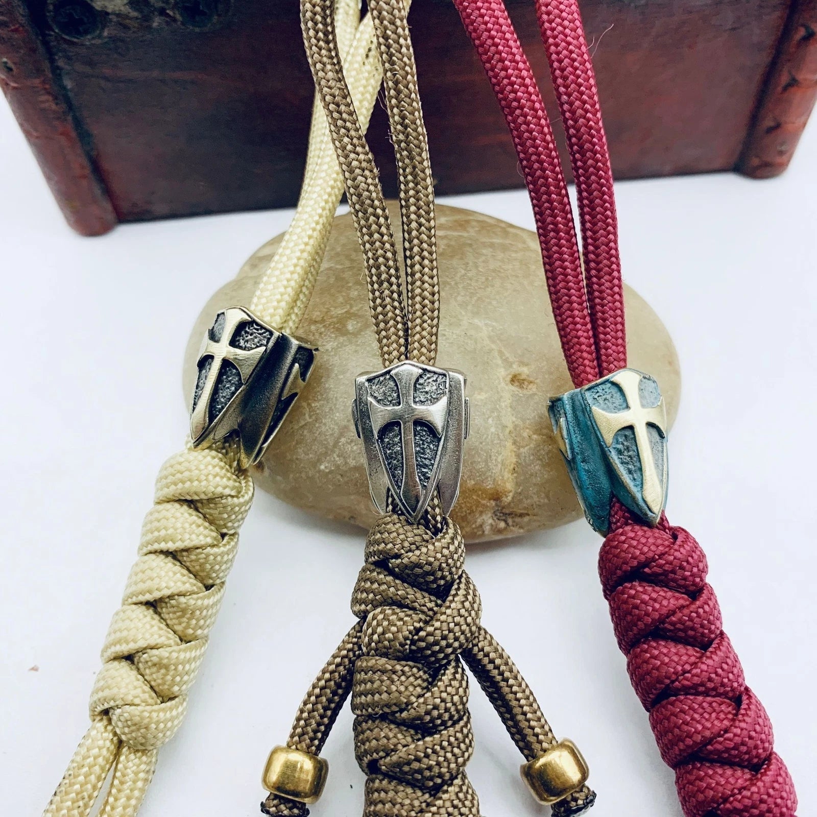 Solid Brass Cross Lanyard Bead Knife Paracord Beads Handmade Lanyard With Beads 07FC0E-D4 - KOEEK