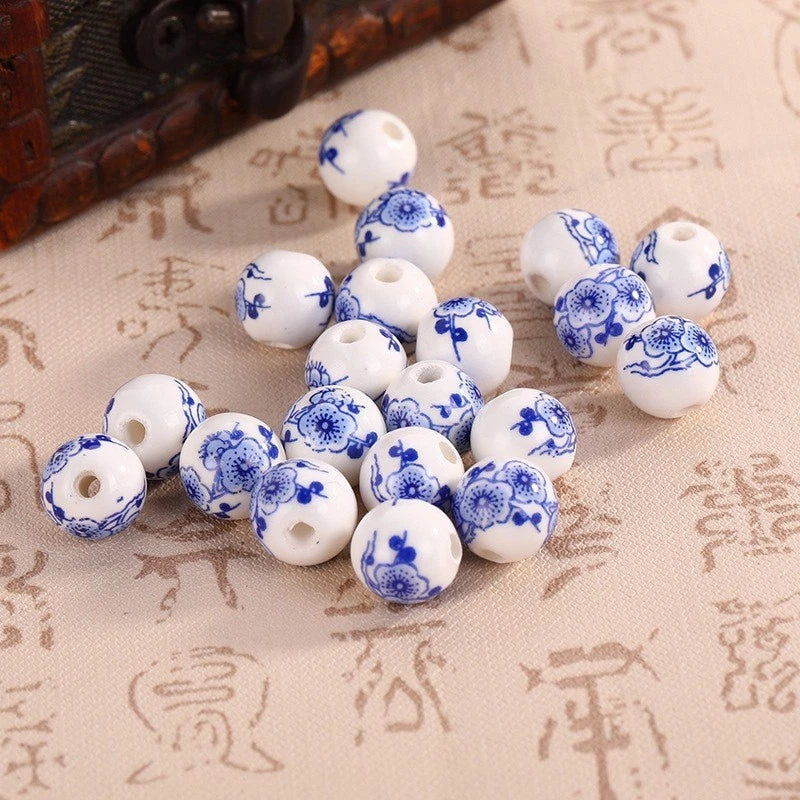 Ceramic Flower Blue White Porcelain Beads Handmade 11mm DIY Jewelry Making 30Pcs HANDMADE - KOEEK