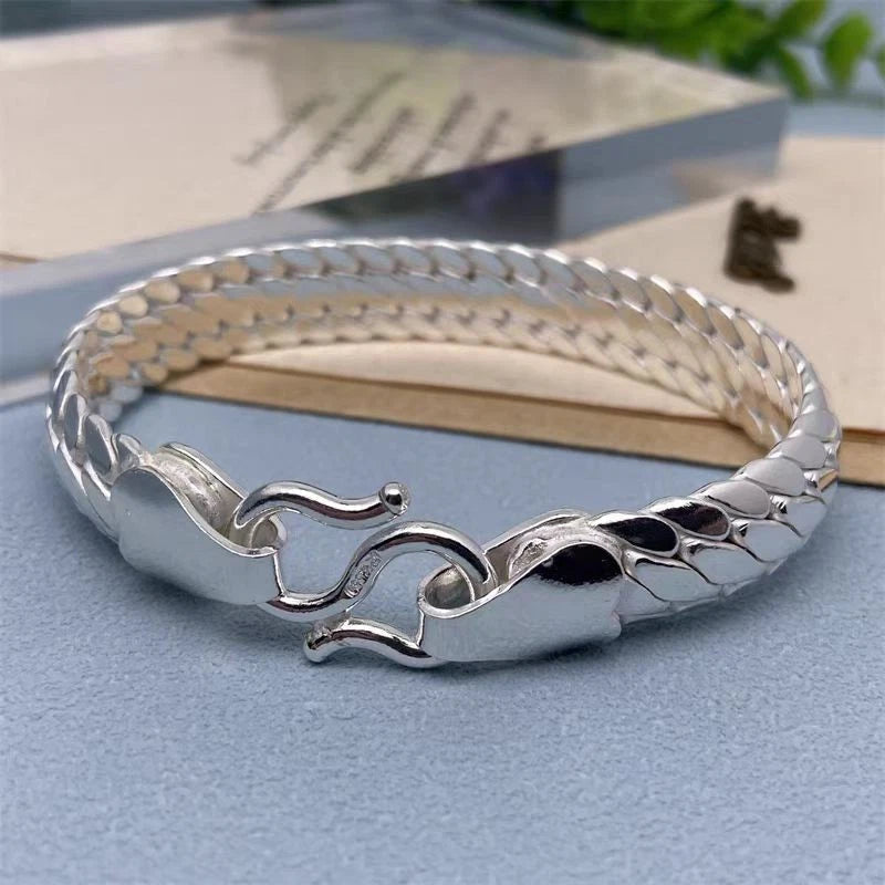 Pure S999 Fine Silver Chain 10mm 12mm 14mm Cuban Curb Link Bracelet 7.1-8.7inch 07FC0E-D4 - KOEEK