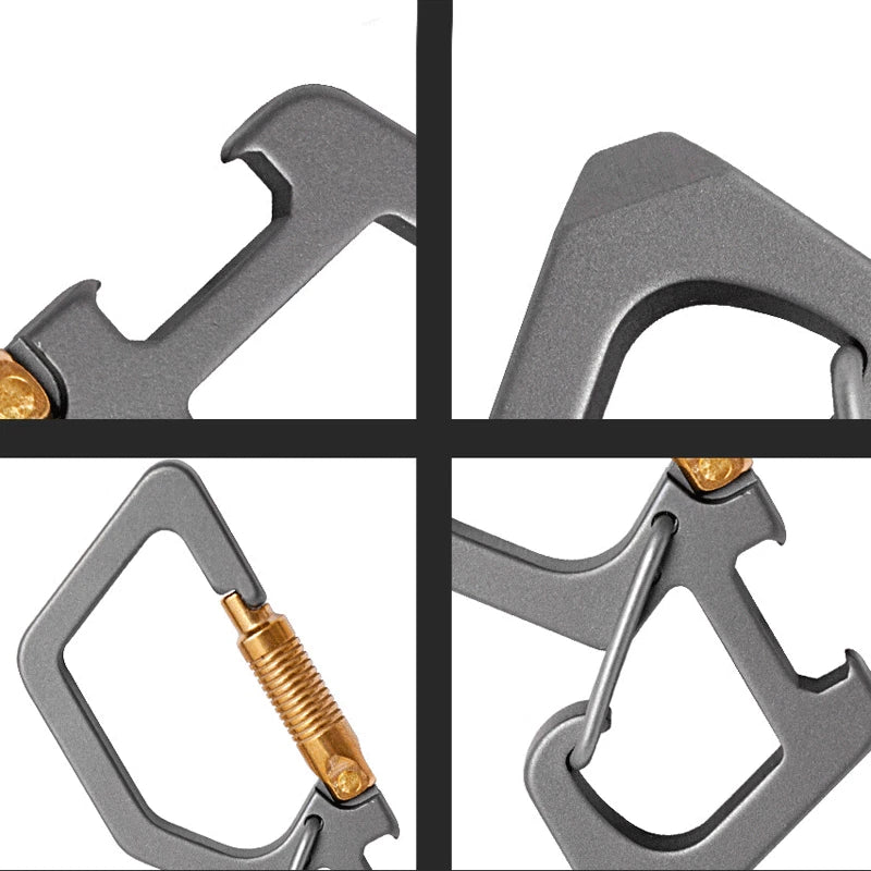 EDC Titanium Keychain Multi Tools Bottle Opener Crowbar Double Hanging Buckle 07FC0E-D4 - KOEEK