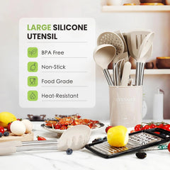 Large Cooking Utensils Set, 35 Pcs Kitchen Utensils Set with Holder, 07FC0E-D4 - KOEEK