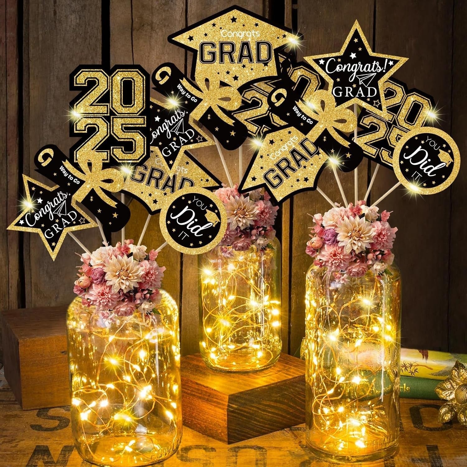 new OuMuaMua Graduation Decorations Class of 2025-36pcs Black and Gold