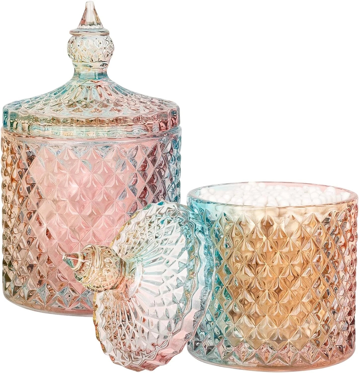 2 Pack Qtip Holder Glass Bathroom Accessories Vanity Organizers Makeup Storage 07FC0E-D4 - KOEEK