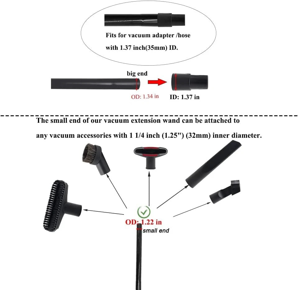 6 Pcs 1.25inch Universal Vacuum Extension Wand Vacuum Attachments 1 1/4 inch 07FC0E-D4 - KOEEK