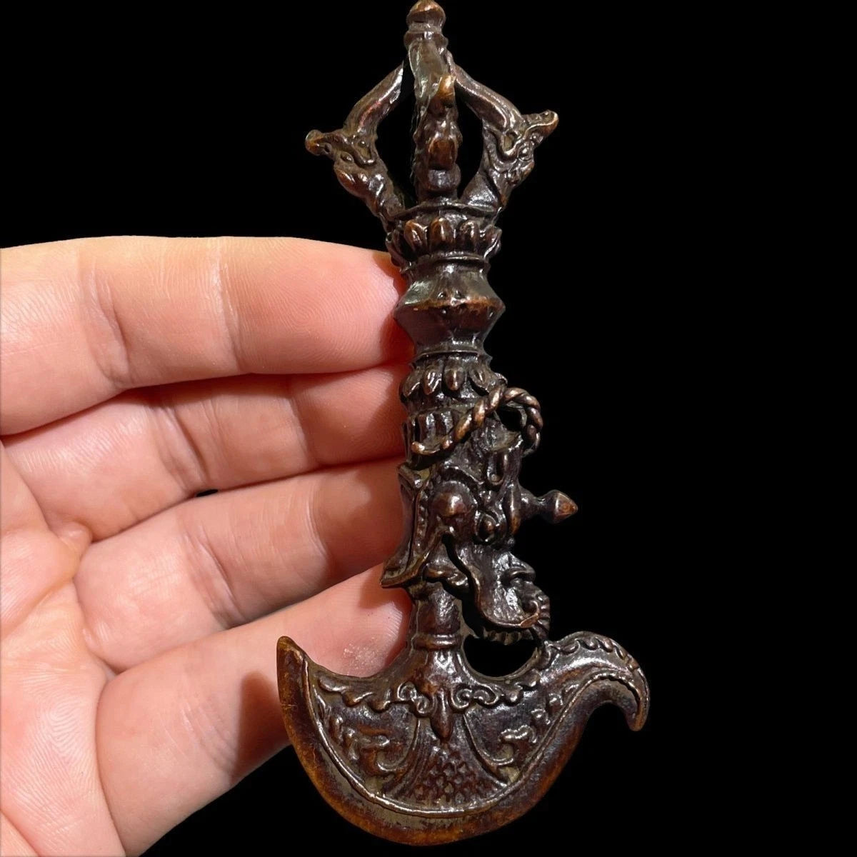 Nepalese Tibetan Handheld Ritual Tool Vajra Dragon Head Ornament 07FC0E-D4 - KOEEK