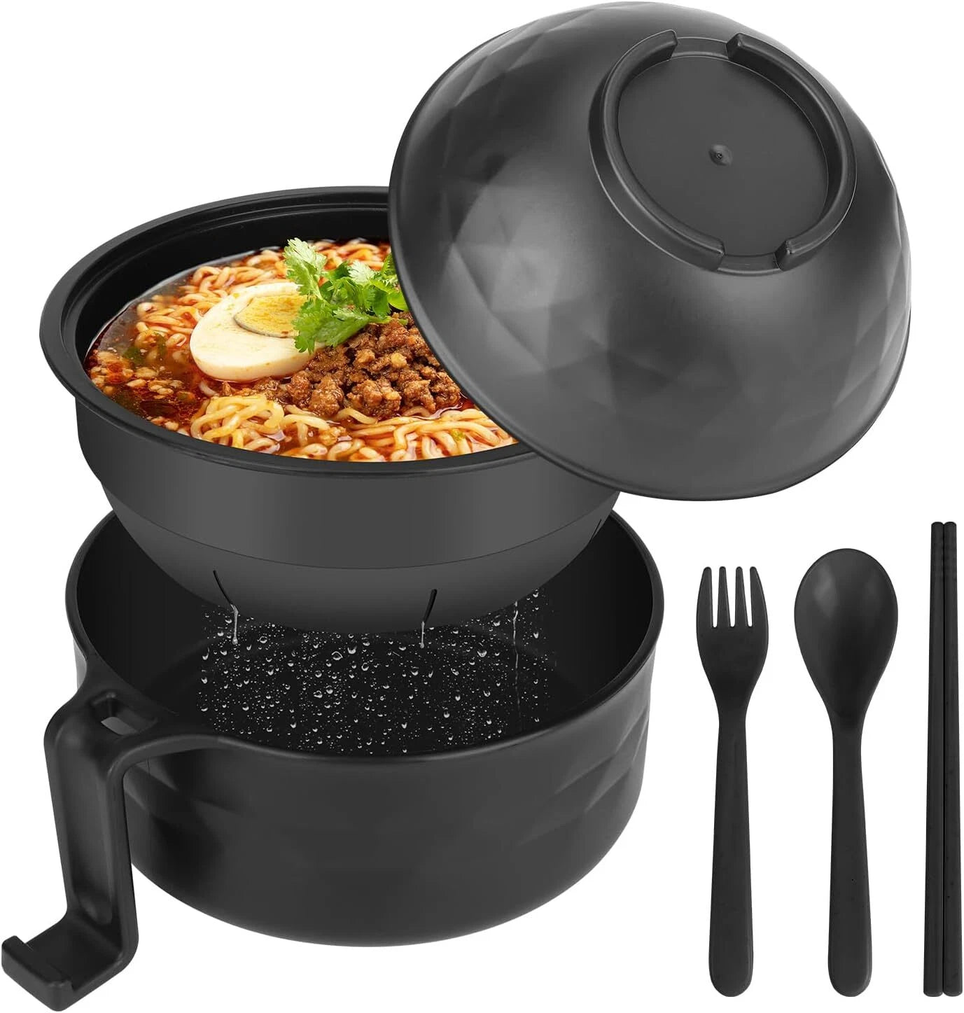 Microwave Ramen Noodle Bowl Set with Chopsticks, Spoon, Fork – 32 oz Portable 07FC0E-D4 - KOEEK