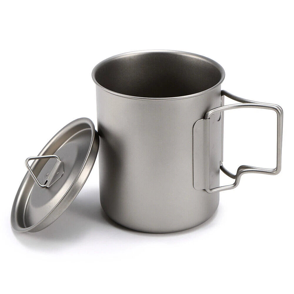 Titanium 420ml 750ml Pot Set With Foldable Handle - Outdoor Camping Cup Bowl Pot 07FC0E-D4 - KOEEK