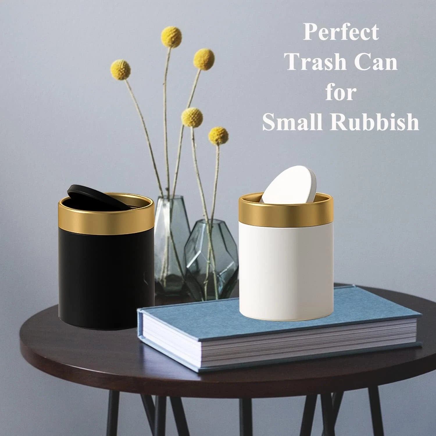 Mini Trash Can with Lid, Metal Small Tiny Mini Trash Bin Can, Mini Countertop 07FC0E-D4 - KOEEK